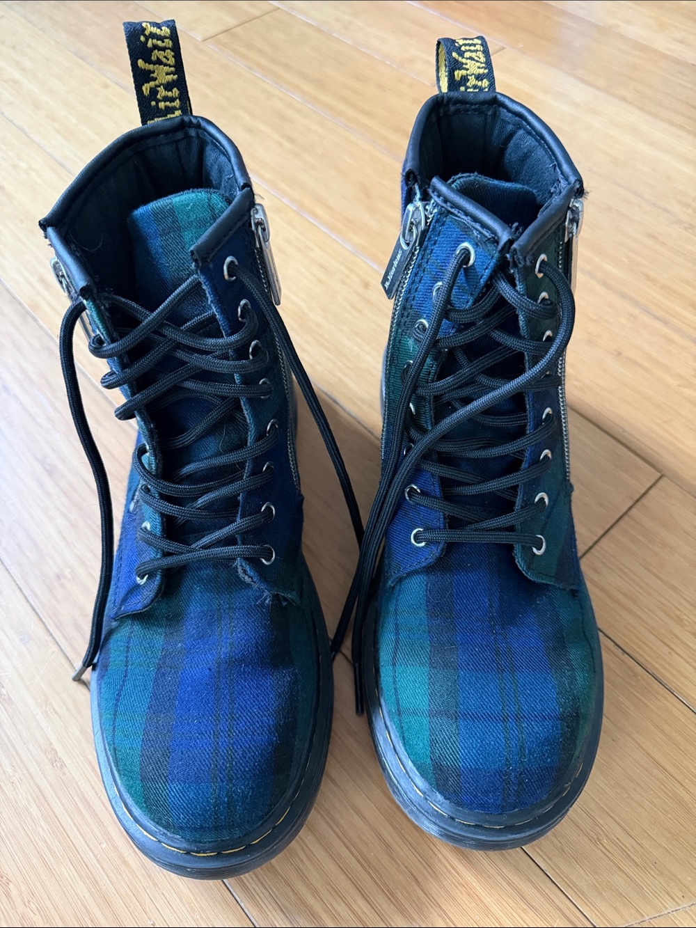 Dr. Martens Blue & Green Plaid Combat Boots
